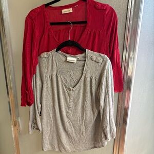 Avenue Red Buttoned Polo Blouse with 3/4 Sleeves